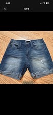 KanCan Los Angeles Medium Wash Distressed Frayed Hem Denim Shorts Size L