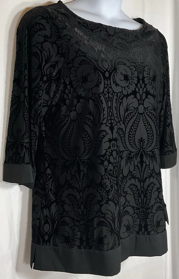 Top Charter Club Negro Burnout Terciopelo Forrado Nylon/Poliéster 3/4 Slv Talla 1X Usado en Excelente Condición Foto 2 de 4