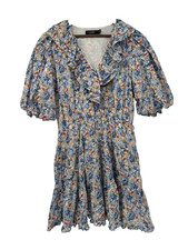 Lauren Ralph Lauren Dress Womens size 14 Floral Puff Sleeve V Neck Tiered Ruffle