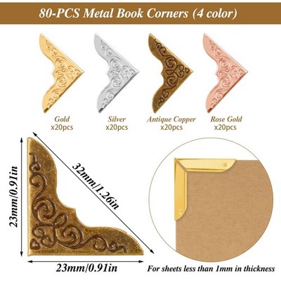Lot De 60 Protections D'angle En Métal Pour Livres, Coin Livre Vintage, Album Photo Coins