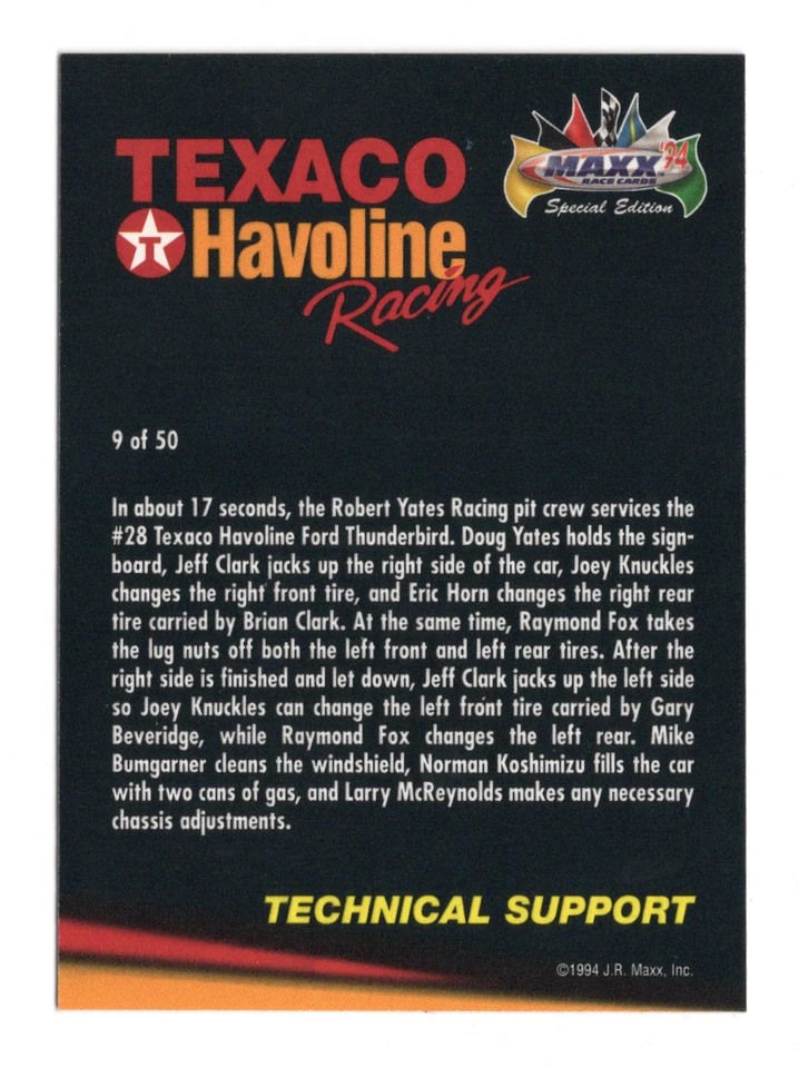 1994 Maxx Texaco Havoline Racing #9 Ernie Irvan Technical Support - Image 2 of 2