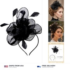 Fascinator Hat Feathers Headband for Women Cocktail Tea Party Derby Black