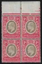 Somaliland KEVII Scott 41/ SG 46a. block 4 w/ top selvedge MNH, CV $94 ( (10k137