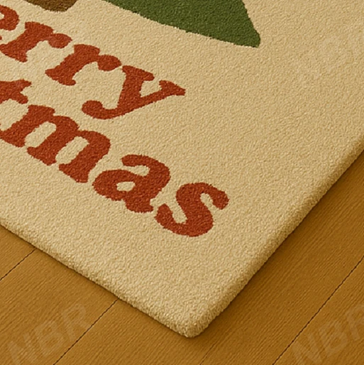 Merry Christmas Tree Wool Rug Hand Tufted Festive Carpet with Red Green & Beige - Image 2 of 4