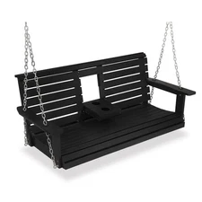 Poly Lumber 3-Seat Porch Swing,HIPS 5-Feet Bench Swing with Foldable Cup Holders