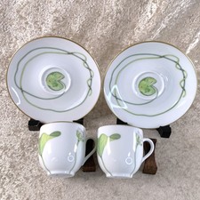 Hermes Paris Demitasse Cup  Saucer Porcelain Tableware Nil Nile Gold Rim 2 Sets