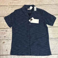Ike Behar Button-Front Shirt Men’s Short Sleeve Shirt Sz Small Blue Textured $65