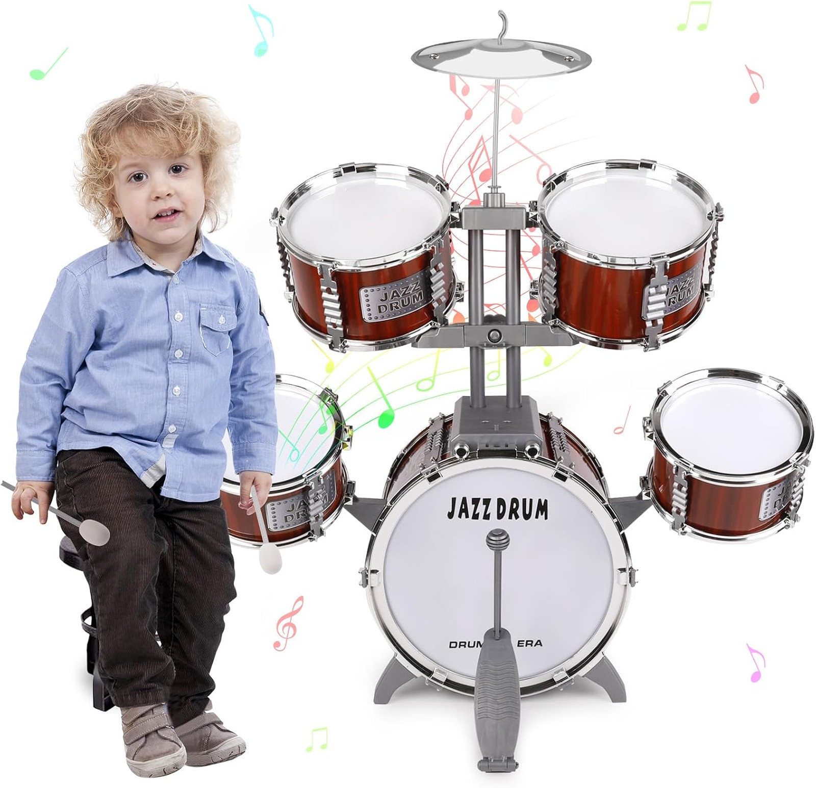 Kids Drum Set, Upgraded Plastic Rock Jazz Drum Kit for Toddler 3+ Years Old