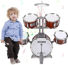Kids Drum Set, Upgraded Plastic Rock Jazz Drum Kit for Toddler 3 Years Old