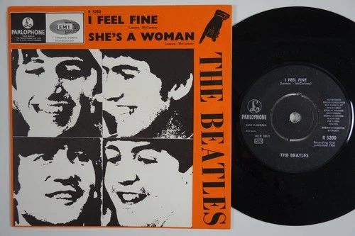BEATLES I Feel Fine STUNNING SLEEVE & Sweden 45 ORANGE VARIANT swedish HEAR!