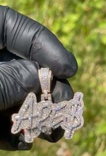 3Ct Round Cut Real Moissanite 5 Letter Customize Pendant 14k White Gold Plated