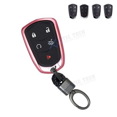 Pink Shockproof Smart Keyless Key Fob Cover Case Chain For Cadillac CT6 XT5 XT4