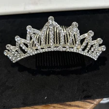 Clear Rhinestone Hair Tiara Silver Tone Metal Crown Hair Wedding Quince 5x3