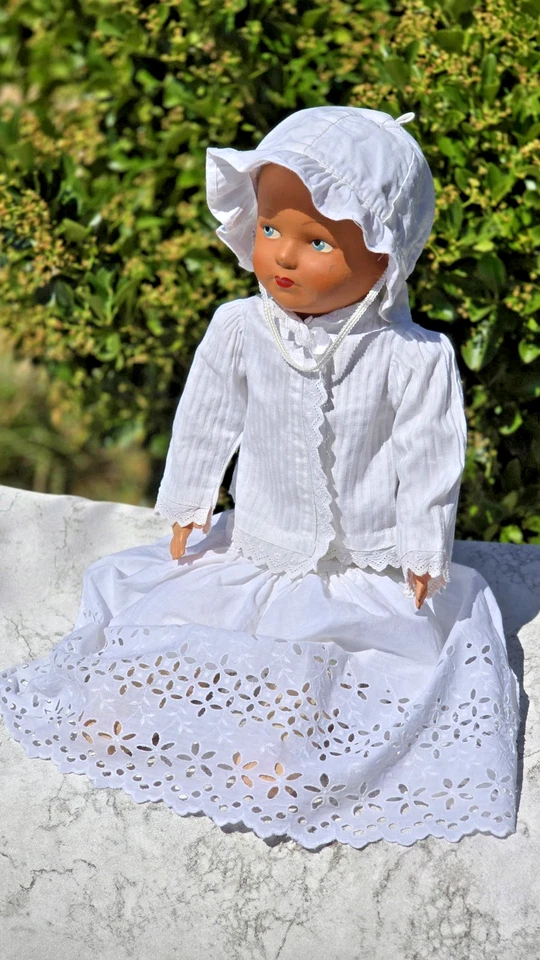 Antiguo Raro Francés 21 pulgadas Cabeza Papel Maché Muñeca Paja Personal Tela Cuerpo 1900s Foto 2 de 4