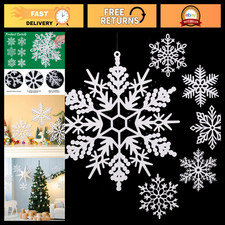 24 Pack Large Glitter Snowflake Ornaments 12" Plastic Winter Decor - Indoor/Outd