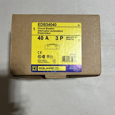 Square D Schneider Electric EDB34040 40 Amp 3 Pole 480V Circuit Breaker New Box