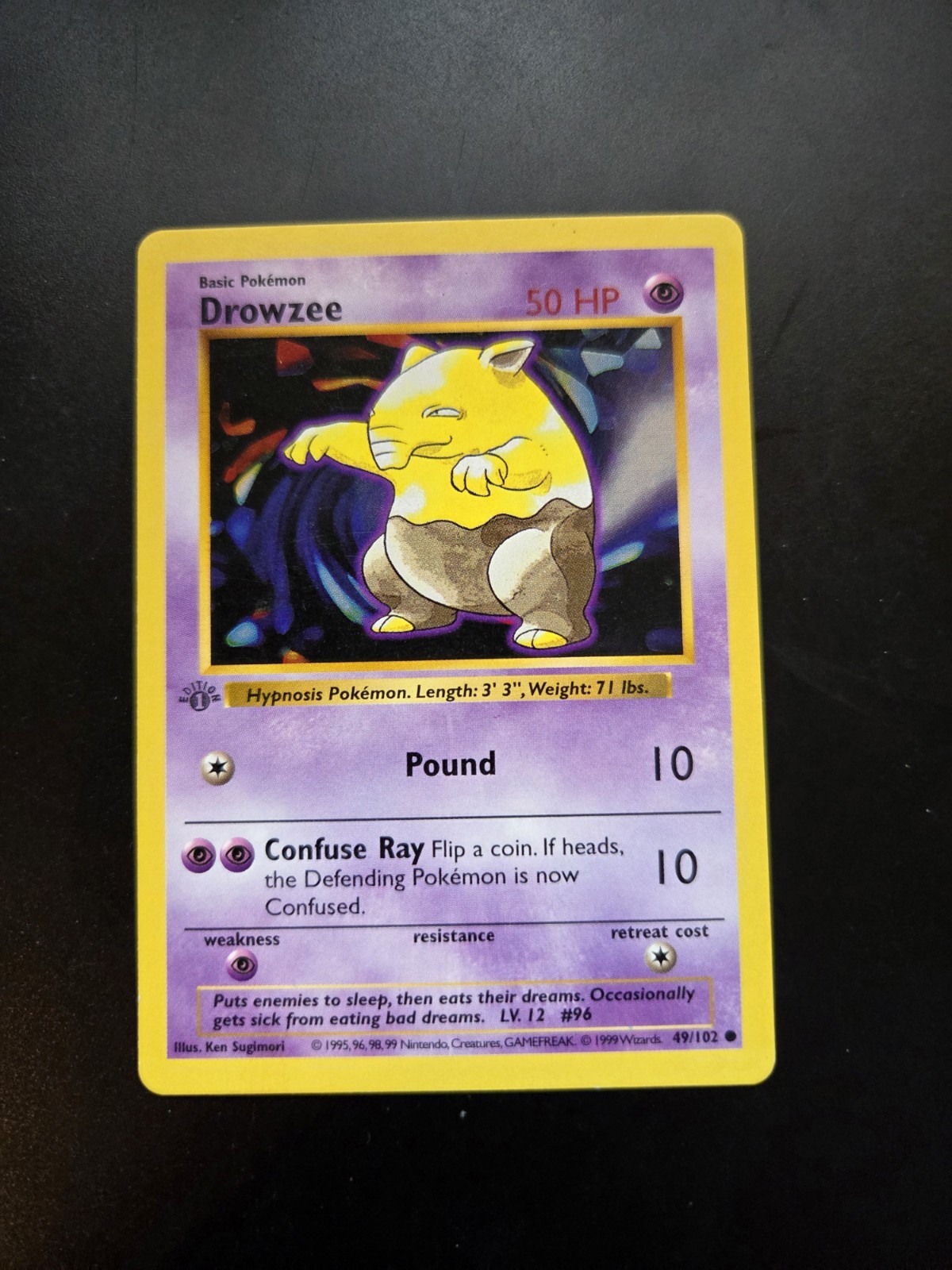 Pokémon Drowzee Base Set Shadowless 1st Edition Common Card 049/102 50 HP 1999