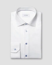 ETON Solid Signature Twill White Shirt Spread Collar Wrinkle Free 42 16.5