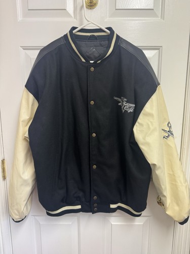 Steve & Barry's Hot Rod Cafe Varsity Jacket Men's Size XL Snap Up Coat Beige