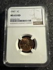 1947-P  1C LINCOLN WHEAT CENT "PHILADELPHIA MINT" NGC MS65 RD (RED)