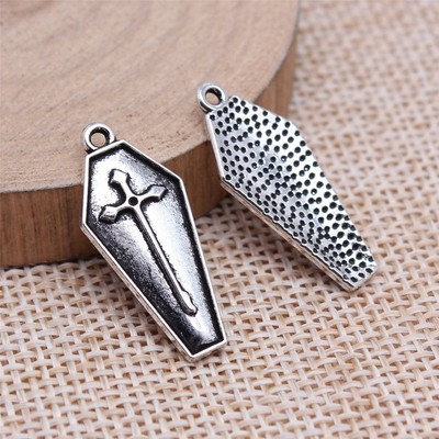 20/50PCS Antique Silver Tone Coffin Charm Pendant, Coffin with Cross GGS151
