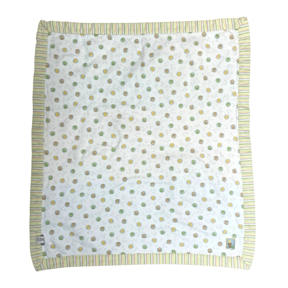 Vintage Carters Bear Duck Frog Bubbles Baby Blanket Yellow Blue Green Reversible - Image 3 of 4