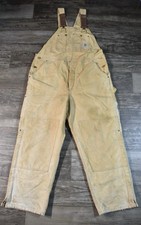 Carhartt Duck Double Knee Bib Overalls Men s 42x30 Vintage USA Brown Tan Khaki