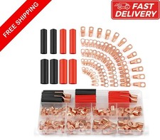 Copper Wire Lugs 130Pcs, AWG 2 4 6 8 10 12 Gauge Battery Cable Ends with 66Pcs