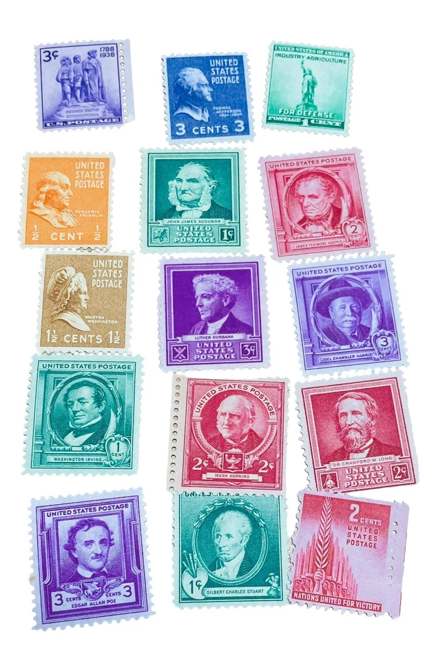 Stamp Collection Unused 1 Cent 2Cent 3Cent VTG W/ Book Lot Of 96 Red Blue Green - Image 4 of 4