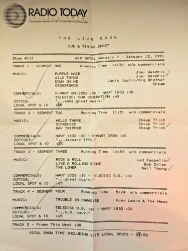 RADIO SHOW: LIVE SHOW 1/7/91 CHEAP TRICK SET, BOB DYLAN, JIMI HENDRIX (2), CREAM - Picture 2 of 2