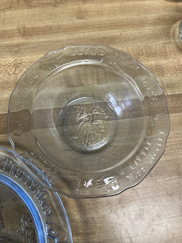 Tiara Blue Glass Nursery Rhyme-See Saw Margery Daw Child's Plate & Bowl - Picture 3 of 11