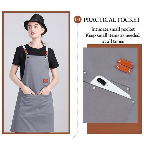 1pc Unisex Chef Adjustable Cooking Apron with Pockets For Kitchen Restaurant - Picture 18 of 23
