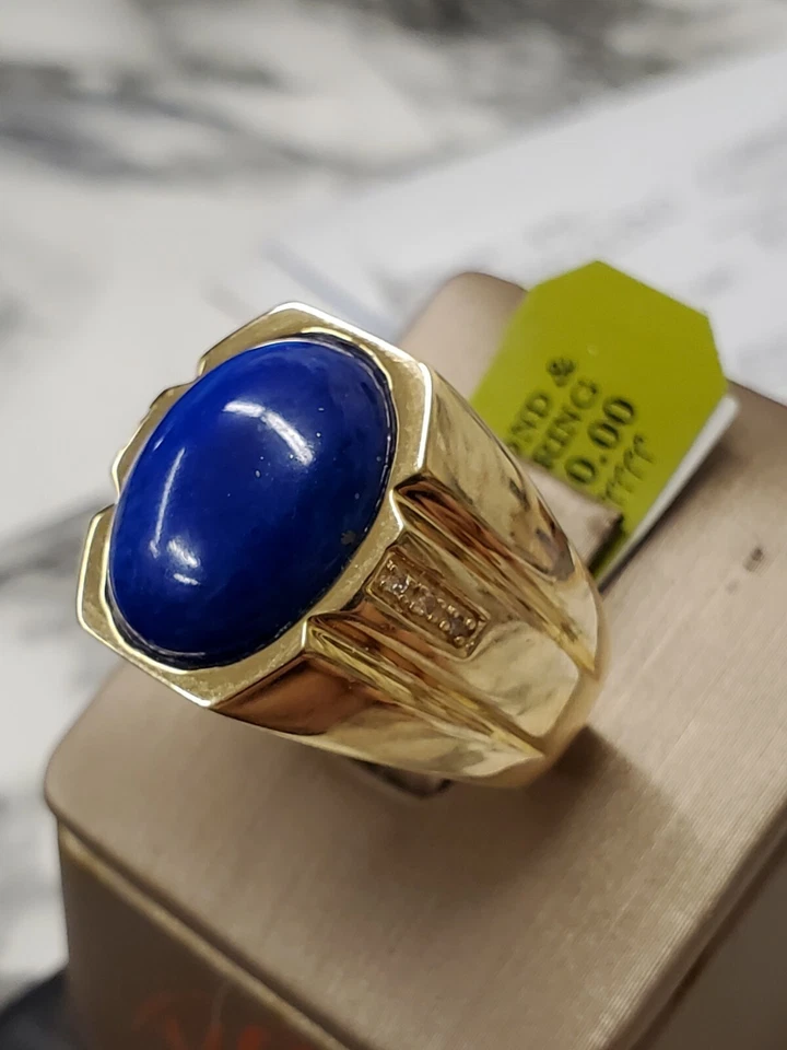 NEW Lapis/diamonds Ring, 14kt Gold, not scrap 12g. - Image 2 of 4