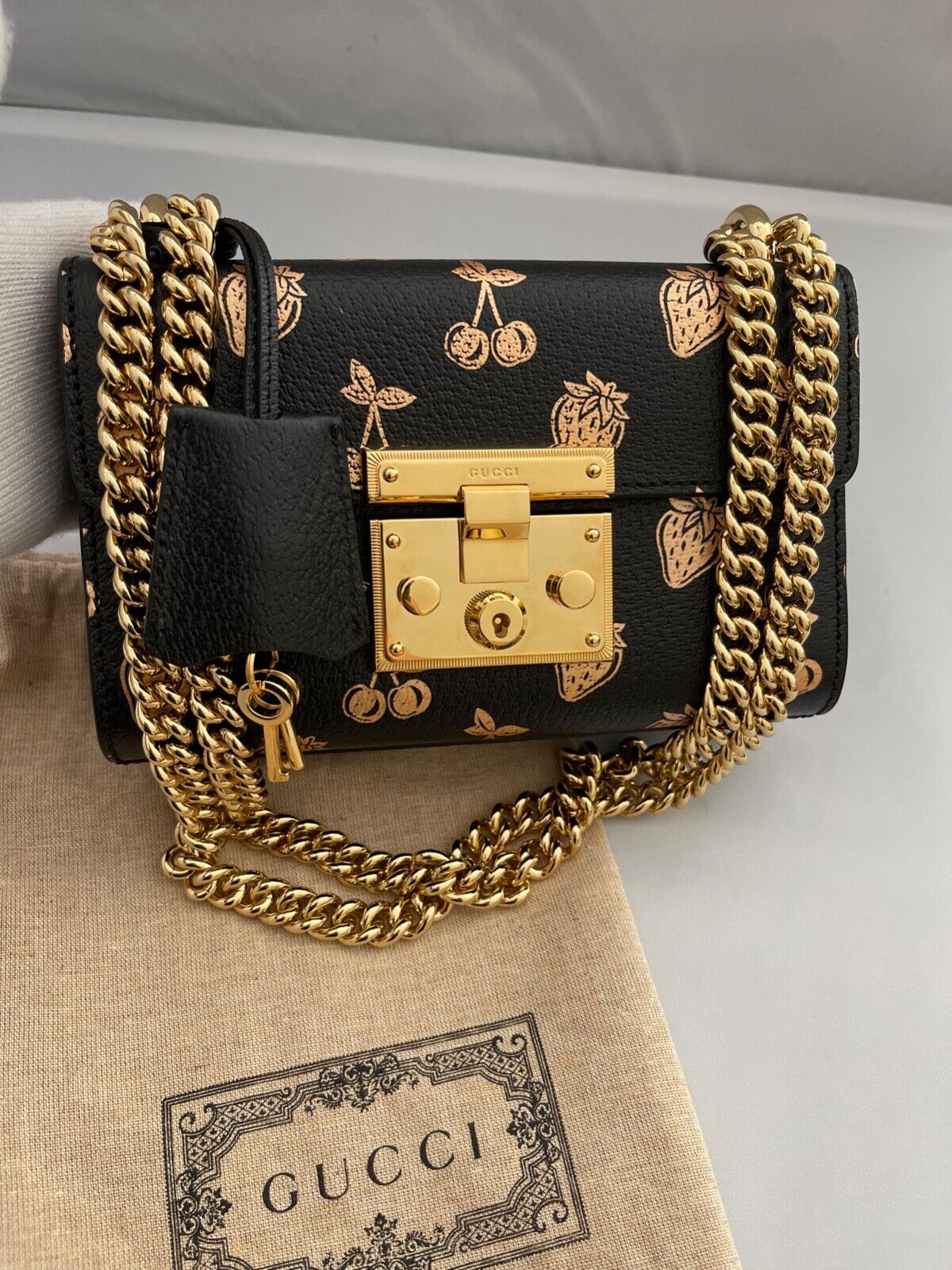 Gucci Padlock Berry Print Mini Bag in Natural