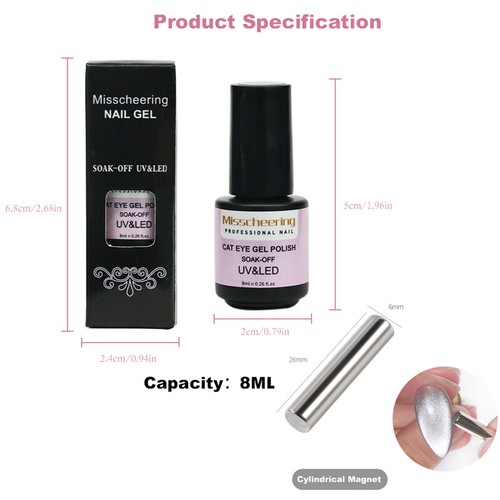 Cat Eye Nail Gel Polish Soak Off UV Reflective Crystal Magnetic Gel Polish UK - Picture 5 of 48