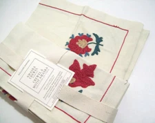Williams Sonoma Amasra Crewel Cotton Dinner Napkins Napkin Set of 4 New