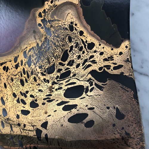Eveline Schumann art glass bowl, platter 22kt gold wash with grays and purples - Picture 2 of 12