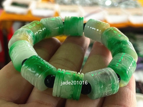 Certified Natural Grade A Burmese green Jade Jadeite Carving Bracelet14*14mm - Picture 5 of 5