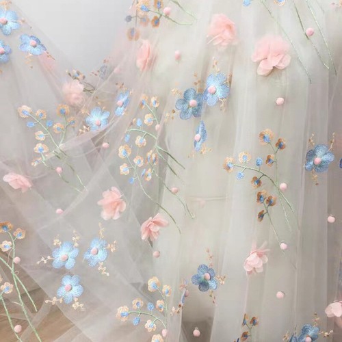 Embroidery Lace Fabric Floral Mesh Tulle Dress Skirt DIY Curtain Craft 1 Yard - Picture 13 of 28