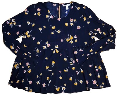 Popsugar Women S Blouse Black Floral Print Rayon Bell Sleeve Summer Babydoll Top