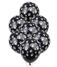 12 Paw Print Balloons Dog Theme Birthday Party 12" Black & White