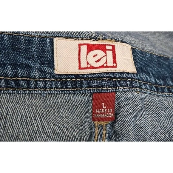 L.e.i Carol Juniors Talla L Azul Oscuro Denim Pantalones Cortos Algodón Envejecido Babero Overall Foto 3 de 4