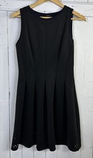 Ann Taylor Women’s Size 8 Black Dress Laser Cut Eyelet Fit and Flare Pleated