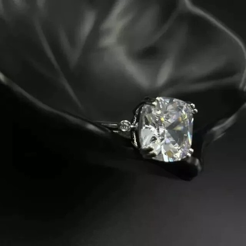 2Ct Cushion Simulated Diamond Solitaire Wedding Ring 14K White Gold Plated - Picture 4 of 6