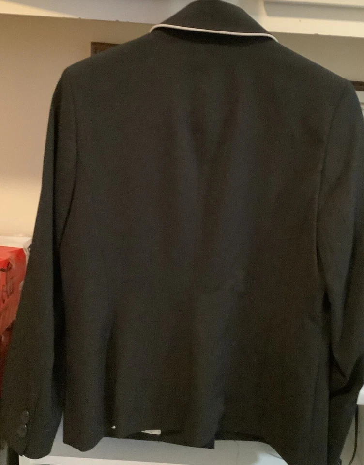 Blazer Apostrophe para mujer 8P negro blanco borde solapa pico mezcla de poli rayón nuevo sin etiquetas Foto 3 de 4