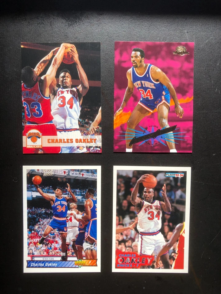CHARLES OAKLEY Upper Deck de 1990, Flleer, SkyBox, 4 tarjetas de baloncesto hechas en EE. UU. Foto 2 de 4