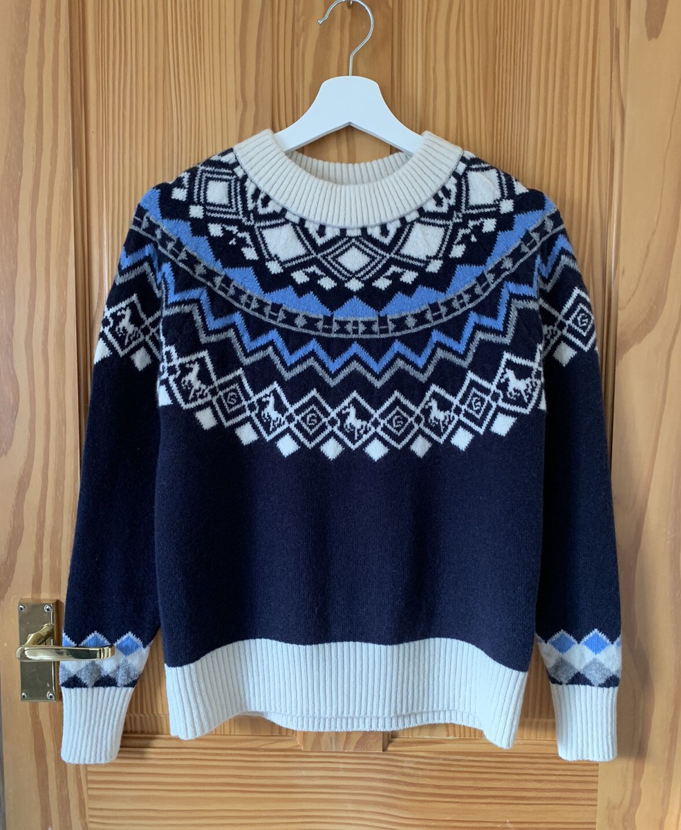 EUC GANT Womens Blue Fairisle Crew Neck Jumper Sweater Wool Cashmere  Christmas S