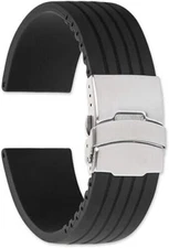 Lot of 5 Pcs 22mm Black Silicone Rubber Watch Band Silver Tone Deployment Clasp
