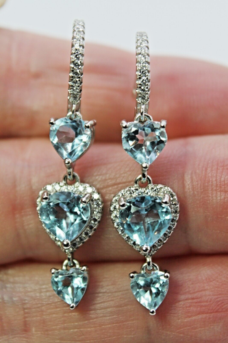 Silver Earrings Topaz Heart Cut Genuine Natural Mined Gems Solid Sterling - Picture 4 of 24