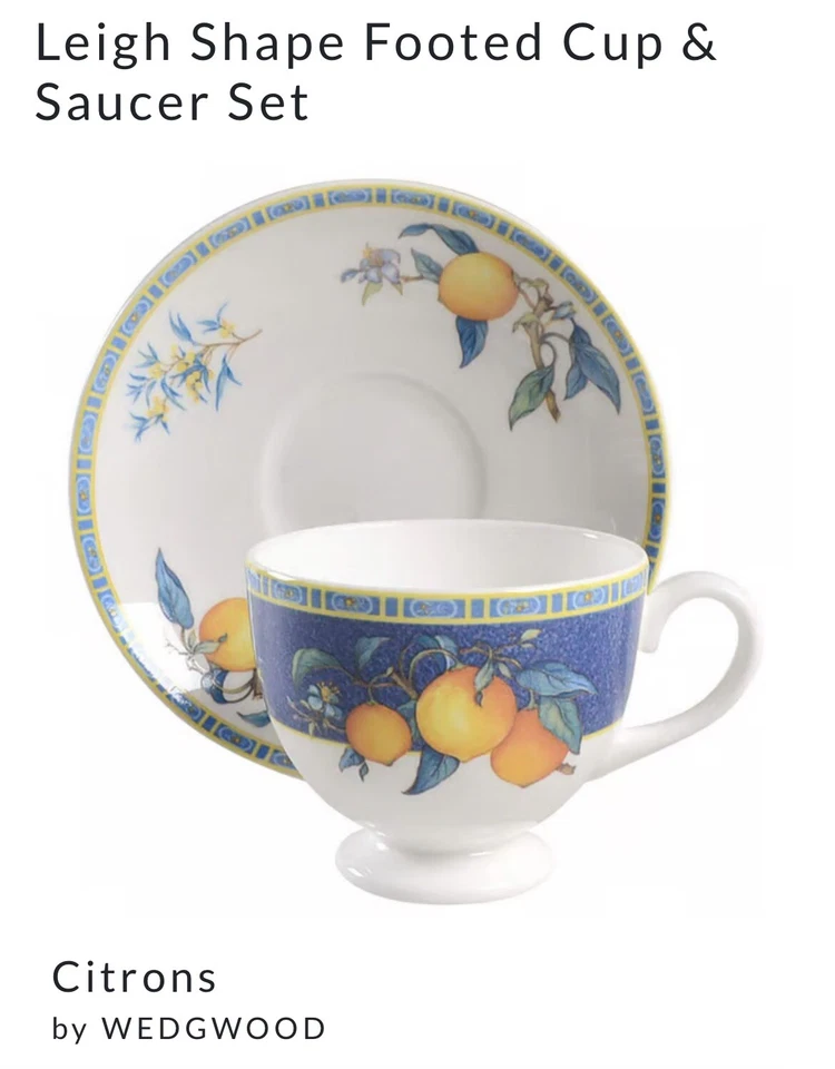 Wedgwood Citrons Leigh Shape Footed Cup and Saucer Bone China NEW